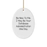 Funny Database Administrator Gifts, Be Nice To Me. I May Be Your Database Administrator One Day., Oval Ornament for Christmas, Gifts from Friends for Database Administrator - Image 1